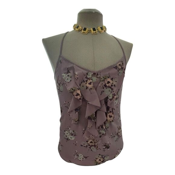 LC Lauren Conrad Womens Tank Cami Strappy  Top Lilac Floral Flowy  Ruffle Small - Picture 2 of 9